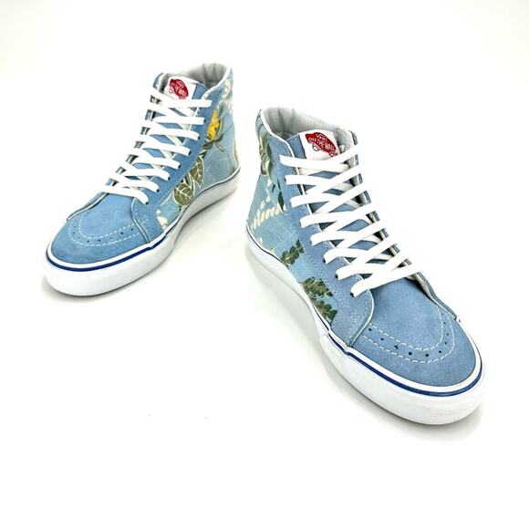 Men Sz 5.5 Vans Sk8hi Slim Lace High Sneaker Skateboard Van Doren Blue/Tropical - Picture 6 of 16